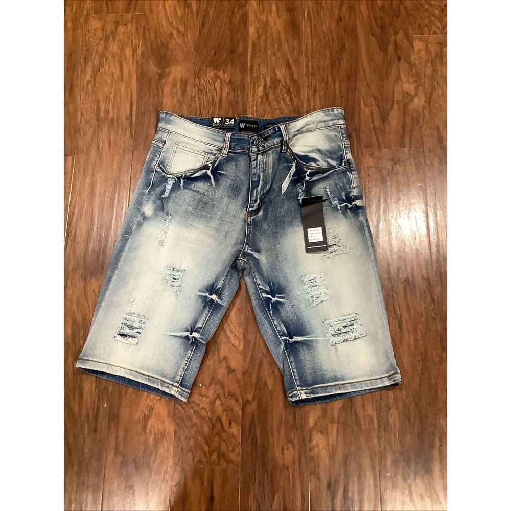WAIMEA Grey wash  rip & repair denim shorts Size34